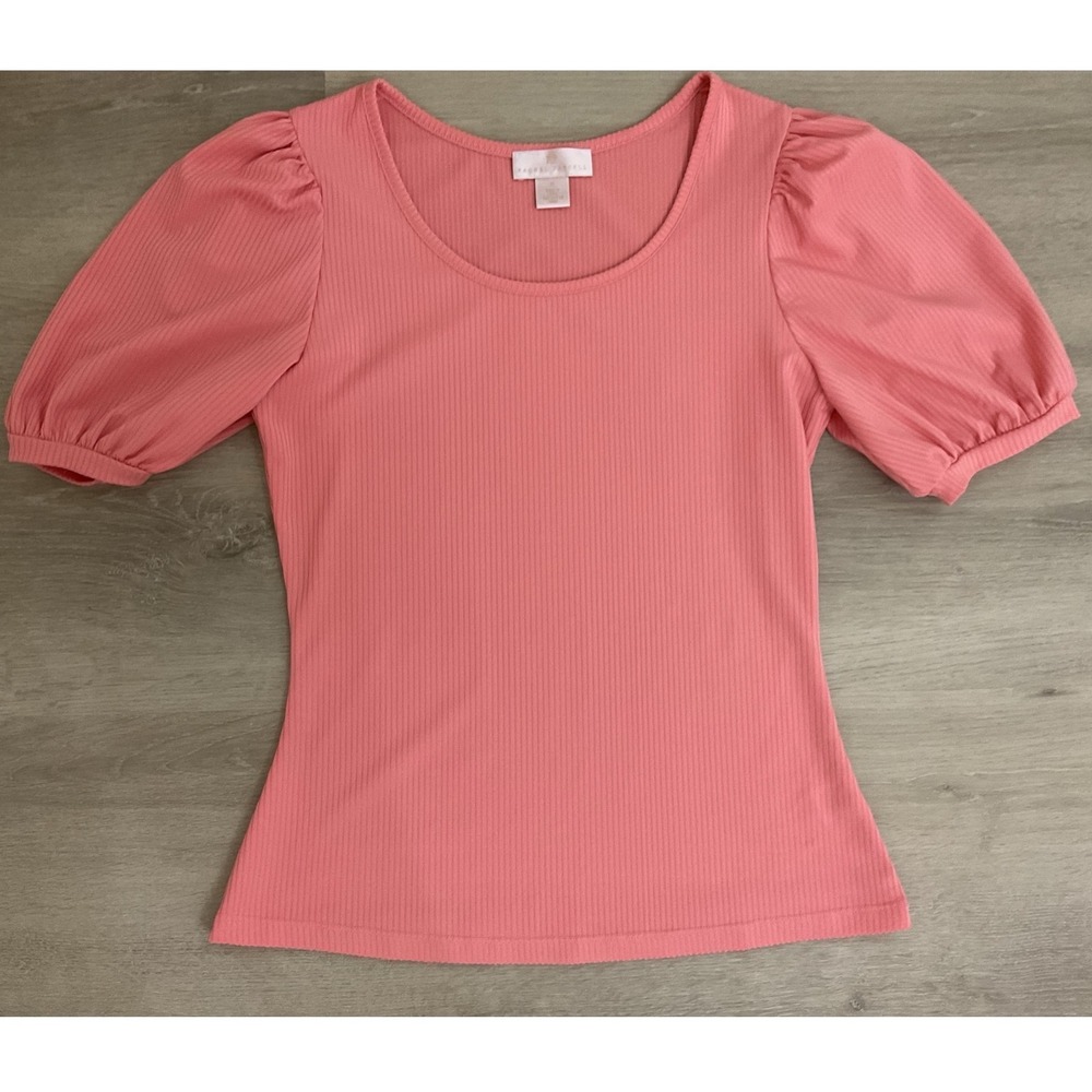Rachel Parcell Pink Puff Sleeve Ribbed Scoop Neck Top Womens Size M